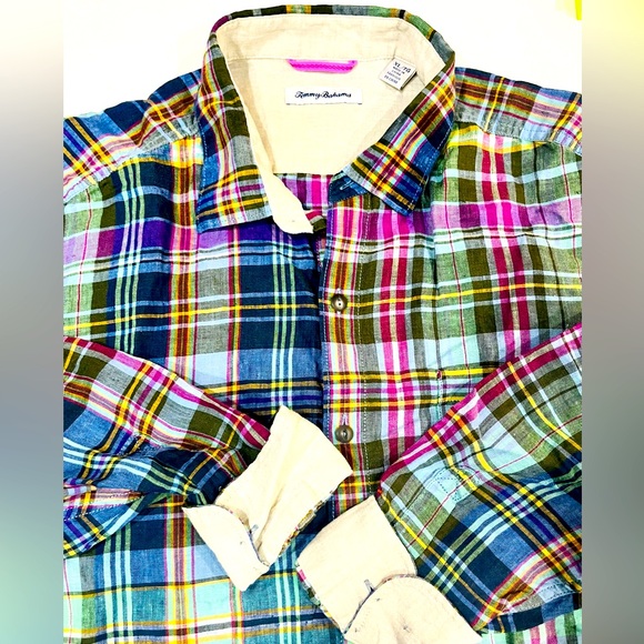 Tommy Bahama ST325772 Men's Hemsworth Plaid Linen Shirt in Buccaneer Blue SZ. XL - Picture 1 of 11